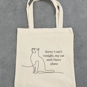 Cat-Themed Tote Bag - Cream